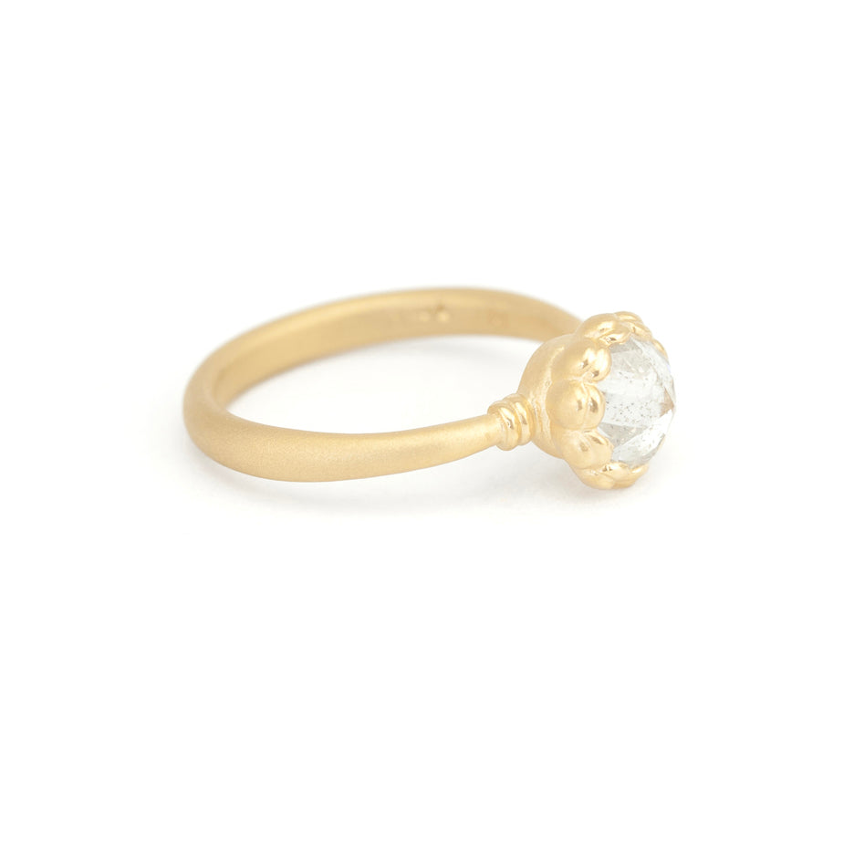 Rose Cut Diamond Ring in Yellow Gold with Detailing Side View