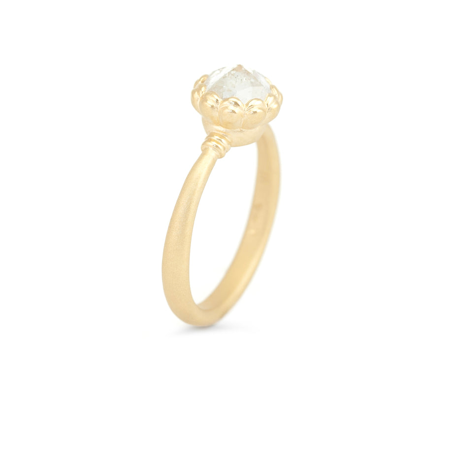 Rose Cut Diamond Ring in Yellow Gold with Detailing Through View