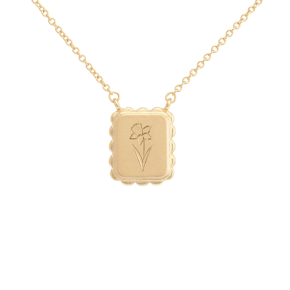 Hand Engraved Birth Flower Necklace in Yellow Gold