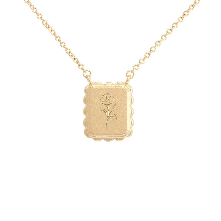 Hand Engraved Birth Flower Necklace in Yellow Gold