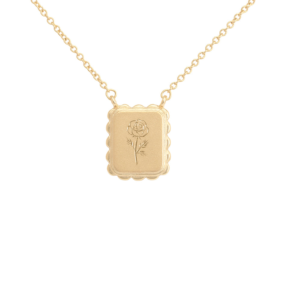 Hand Engraved Birth Flower Necklace in Yellow Gold