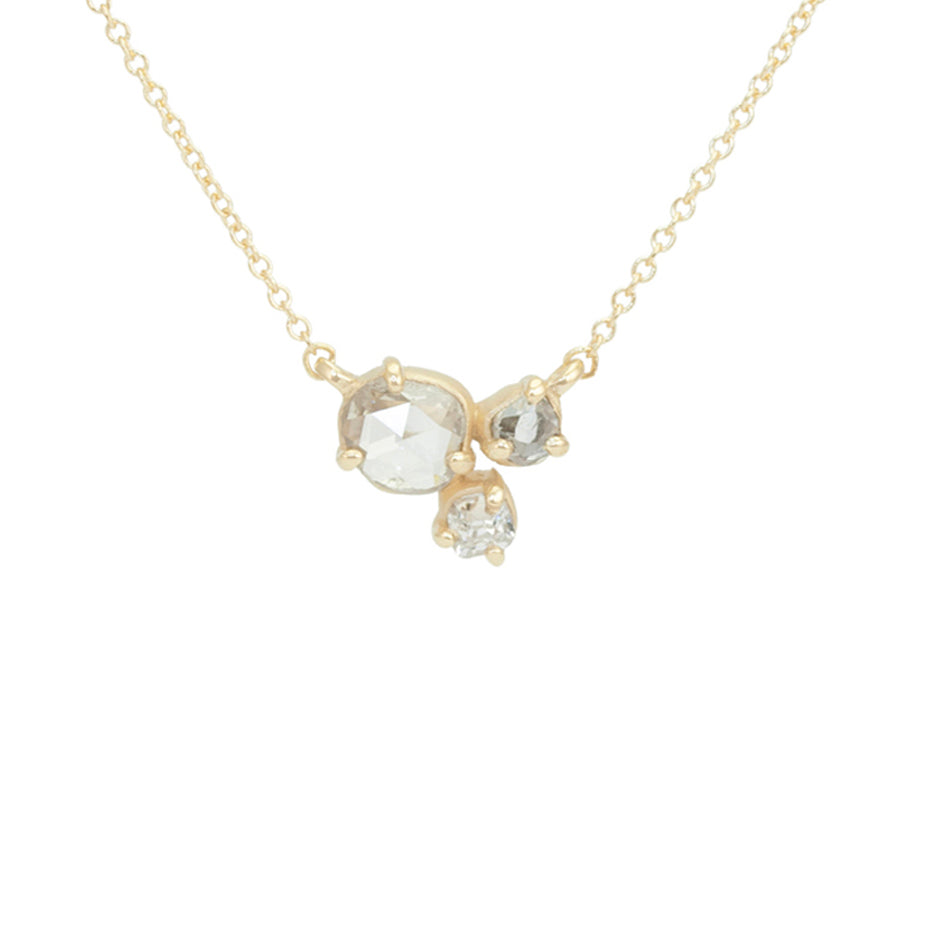 Rustic Diamond Cluster Necklace in Yellow Gold Front View