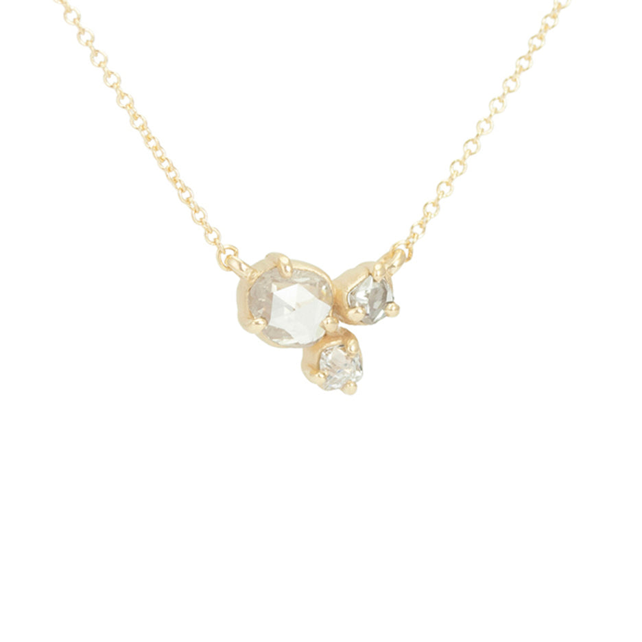 Rustic Diamond Cluster Necklace in Yellow Gold Side View