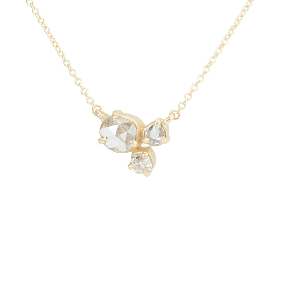 Rustic Diamond Cluster Necklace in Yellow Gold Side View