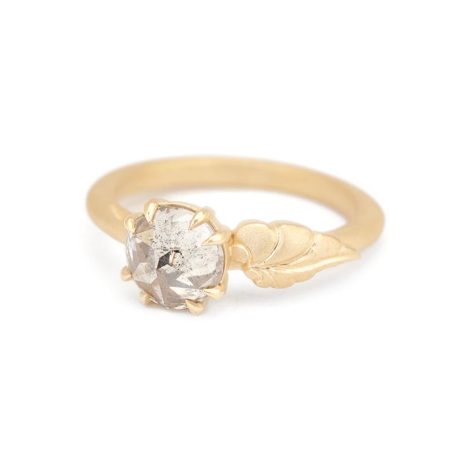 Salt and Pepper Diamond Ring in Yellow Gold with Detailing Front View