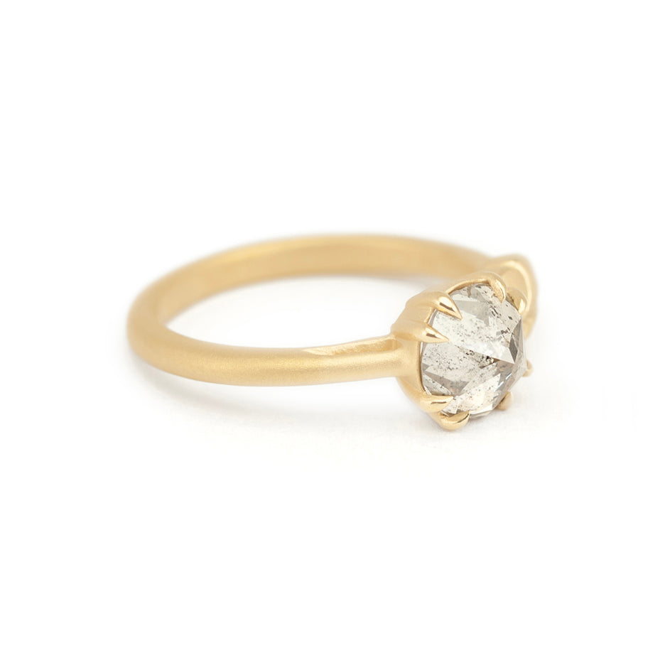 Salt and Pepper Diamond Ring in Yellow Gold with Detailing Side View