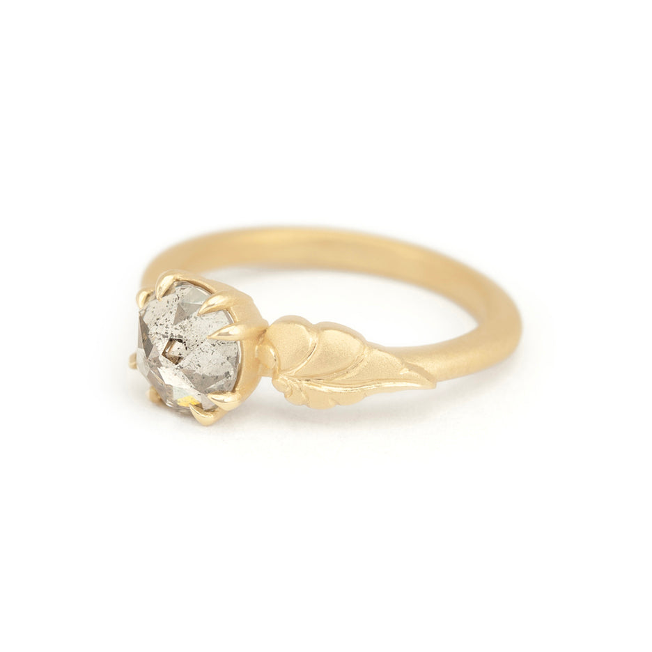 Salt and Pepper Diamond Ring in Yellow Gold with Detailing Side View