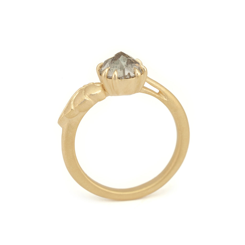 Salt and Pepper Diamond Ring in Yellow Gold with Detailing Through Finger View