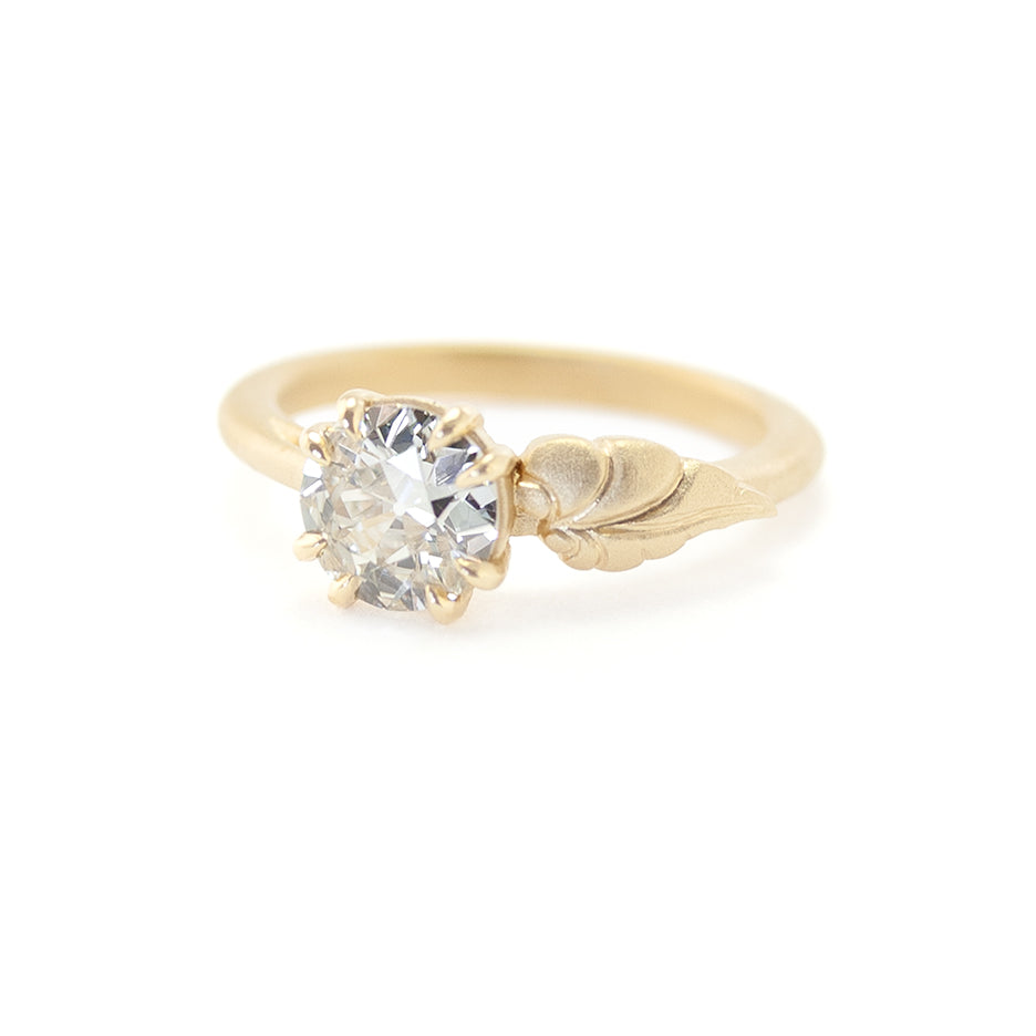 Diamond Non Traditional Engagement Ring in Yellow Gold with Detailing Front View