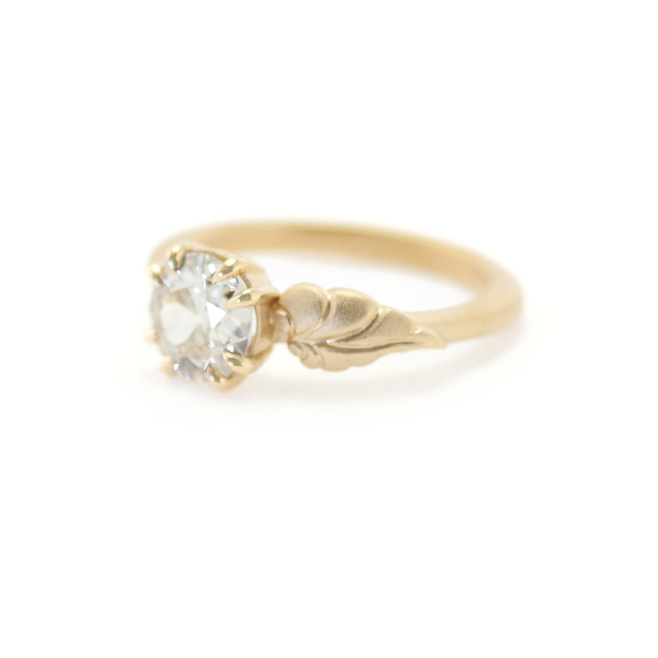 Diamond Non Traditional Engagement Ring in Yellow Gold with Detailing Side View