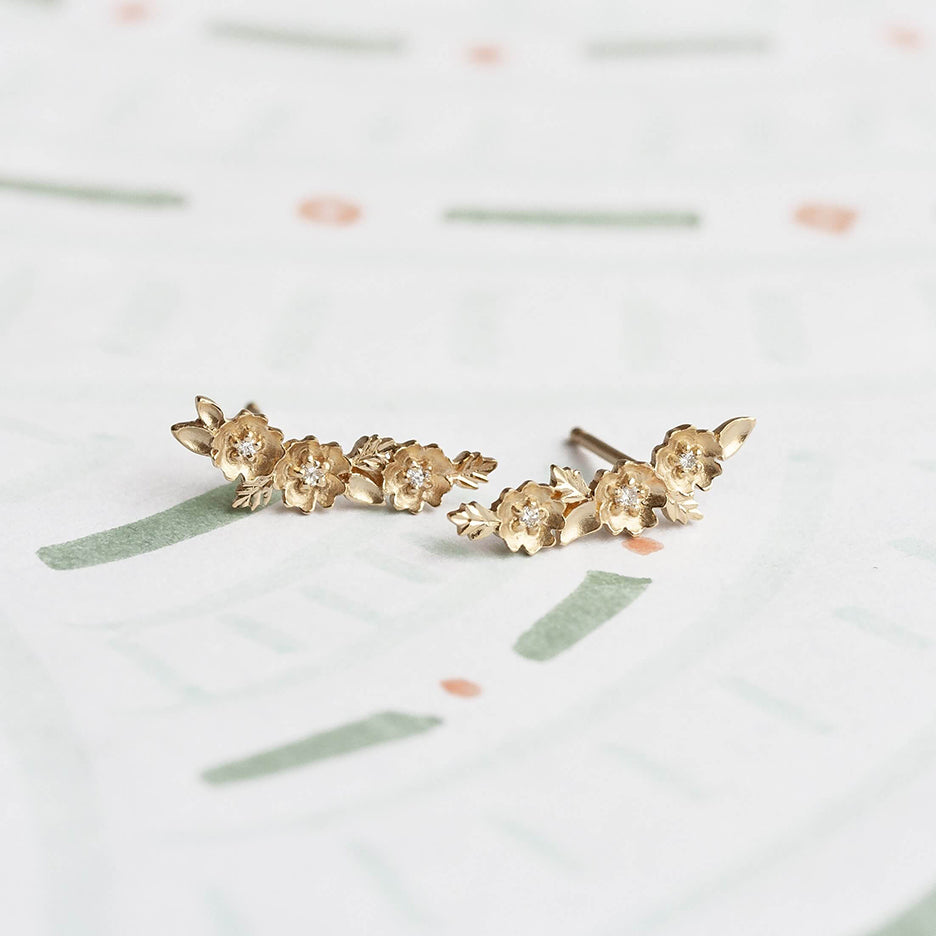 Veil Posey Studs - Yellow Gold Floral Earrings - megan thorne