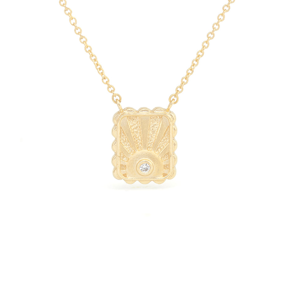 Yellow Gold Necklace with Detailing and Diamond Front View