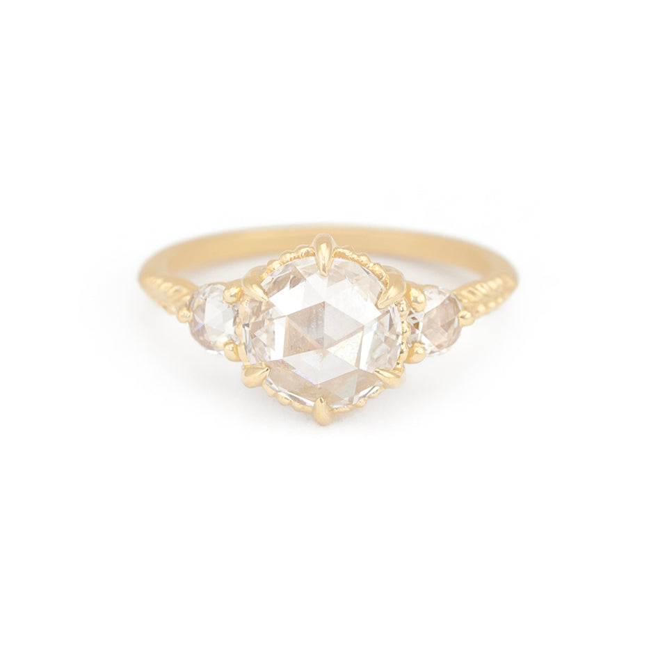 Lab Grown Rose Cut Diamond in Yellow Gold with Detailing Front View