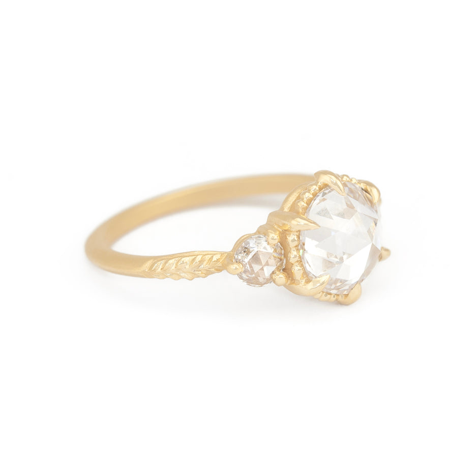 Lab Grown Rose Cut Diamond in Yellow Gold with Detailing Three Quarter View