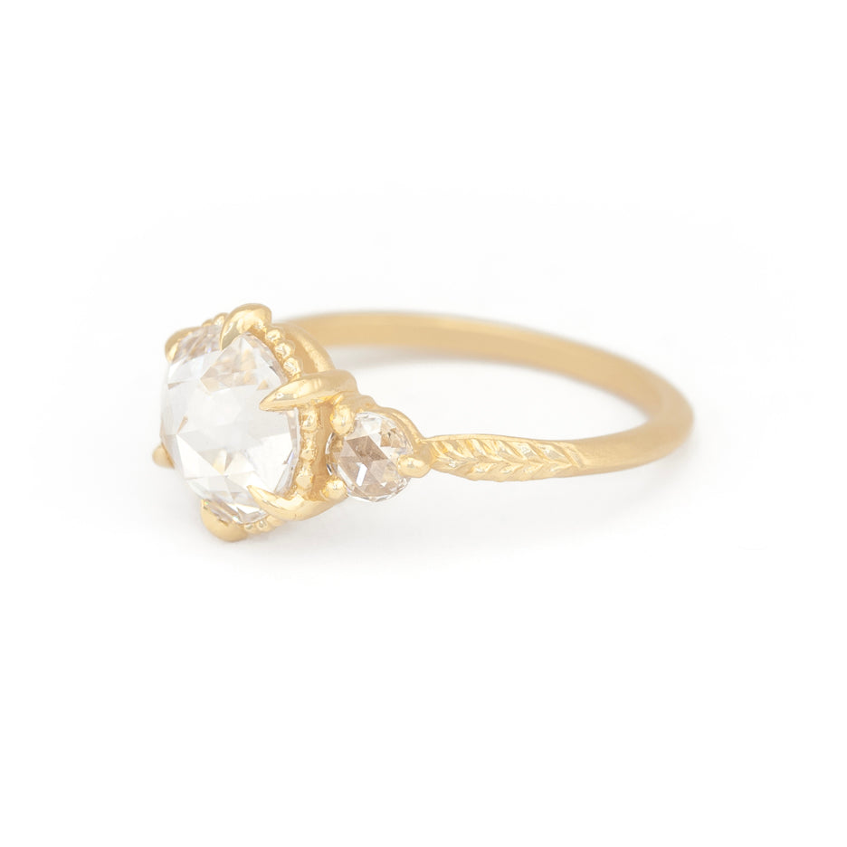 Lab Grown Rose Cut Diamond in Yellow Gold with Detailing Three Quarter View
