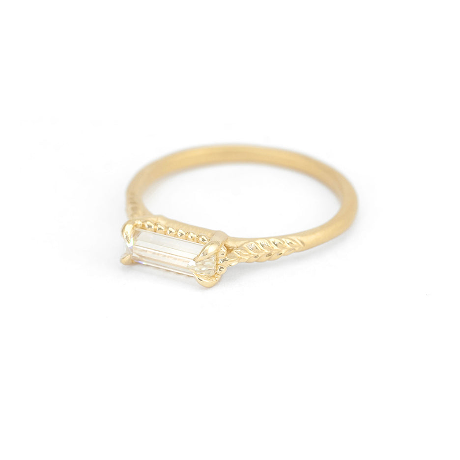 Diamond Ring in Yellow Gold with Detailing Three Quarter View