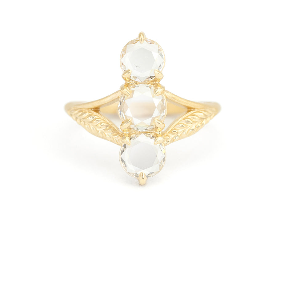 Antique Diamond Cluster Ring Navette Style in Yellow Gold Front View