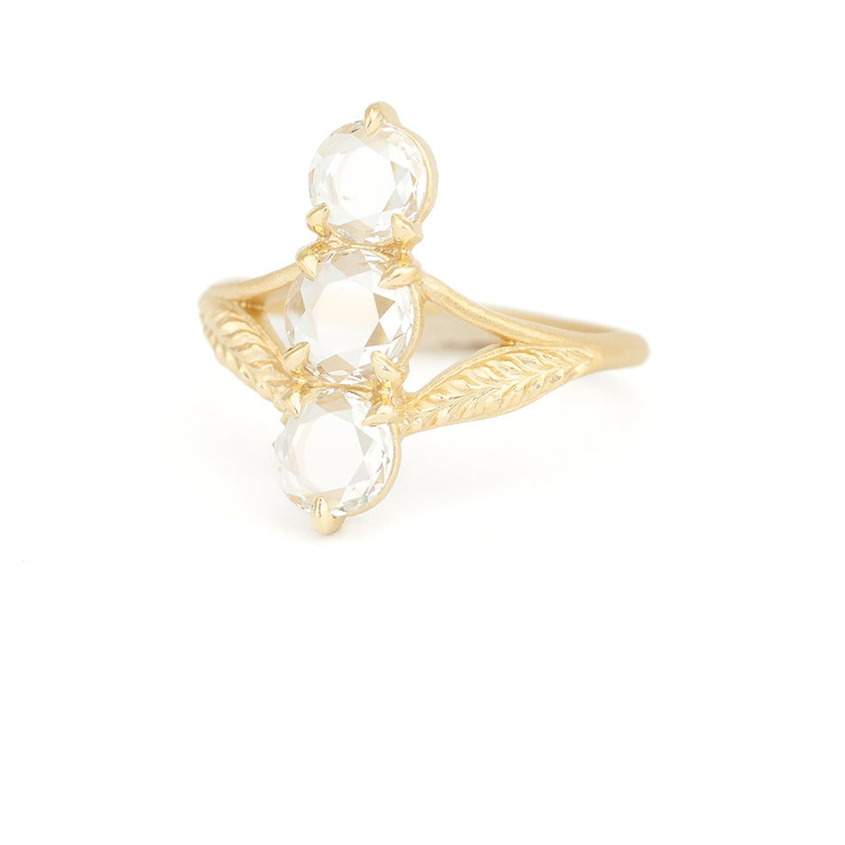 Antique Diamond Cluster Ring Navette Style in Yellow Gold Three Quarter View