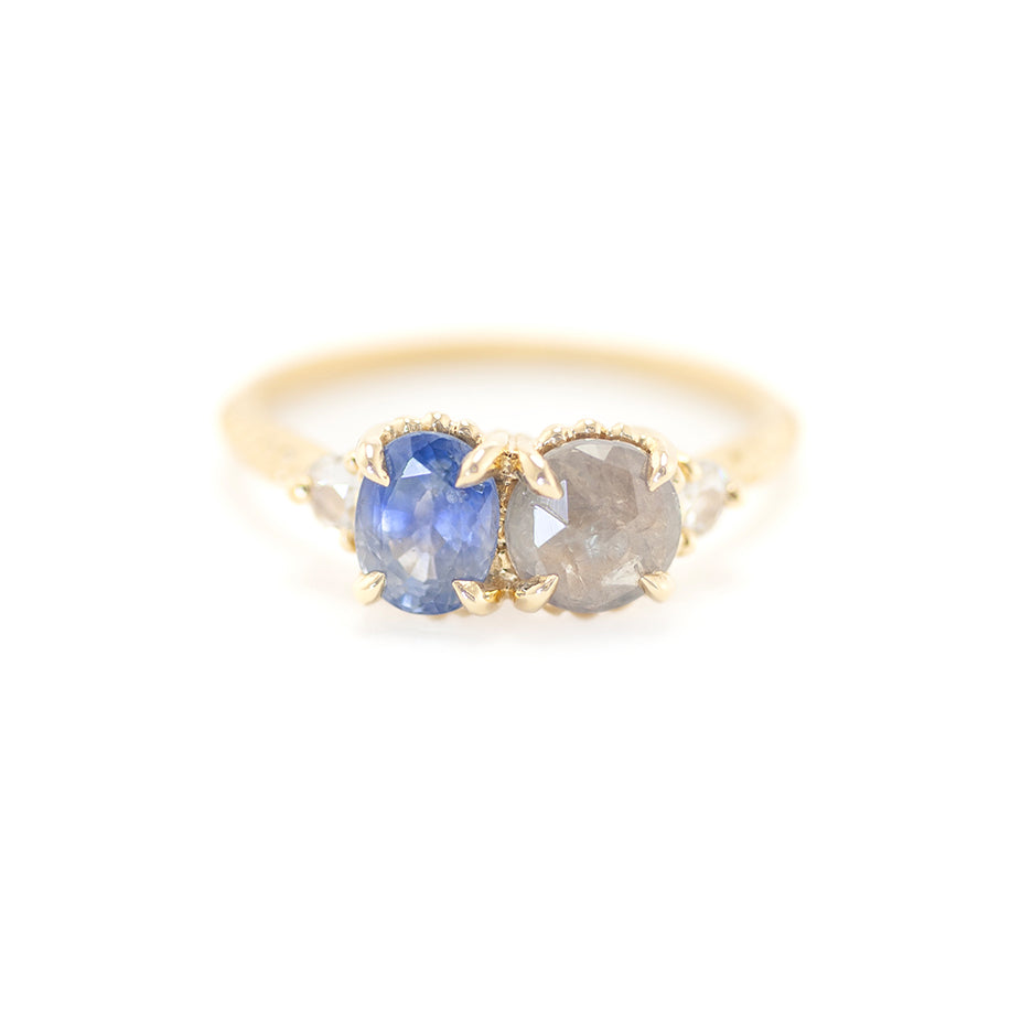 Evergreen Quartet Ring(LC8292) - Blue and Grey Rose Cut Sapphires