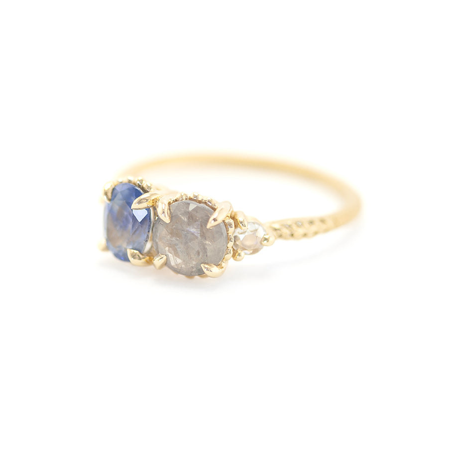 Evergreen Quartet Ring(LC8292) - Blue and Grey Rose Cut Sapphires