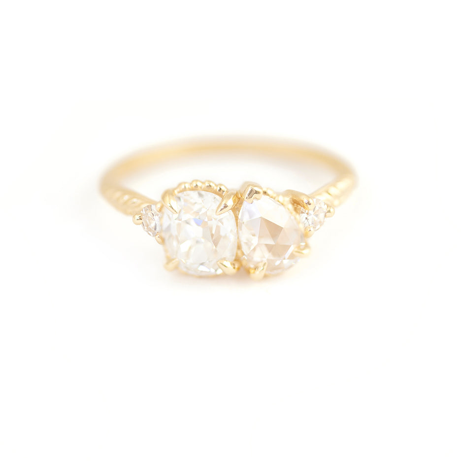 Evergreen Quartet Ring(LC8070)-Rose Cut Pear and Old Mine Cut Diamond