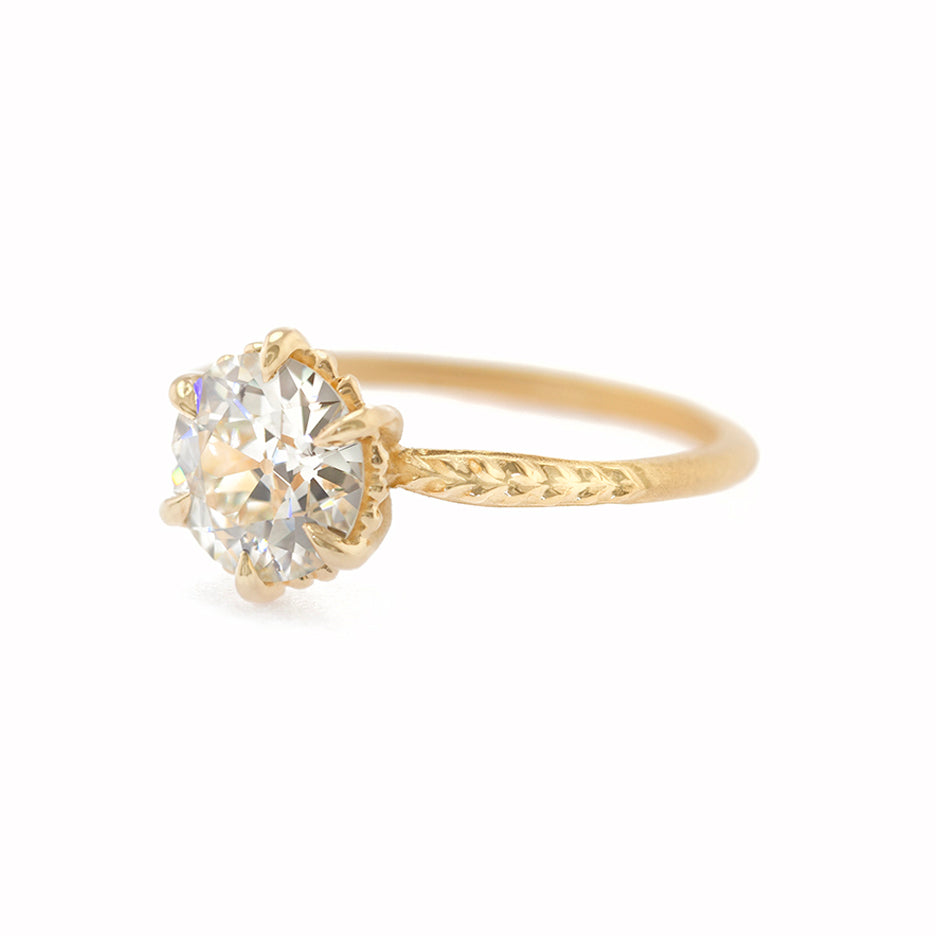 Diamond Engagement Ring in Yellow Gold with Detailing Front View
