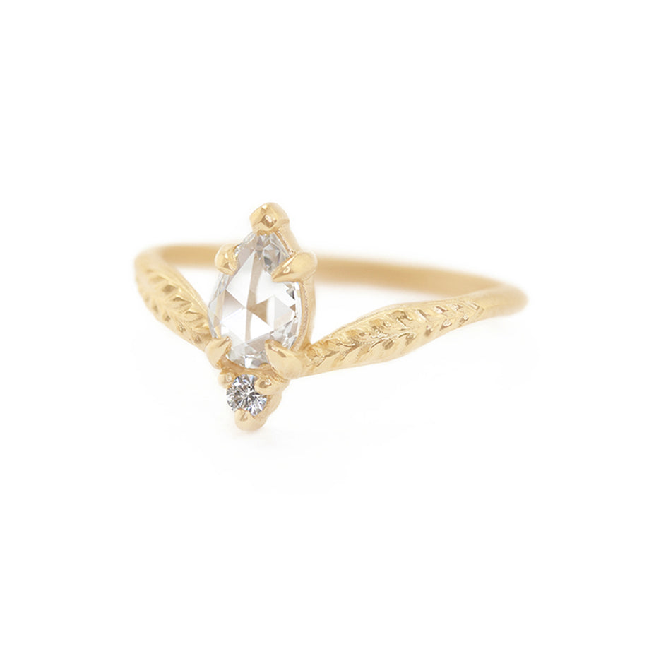Rose Cut Diamond Engagement Ring in Yellow Gold with Detailing Front View