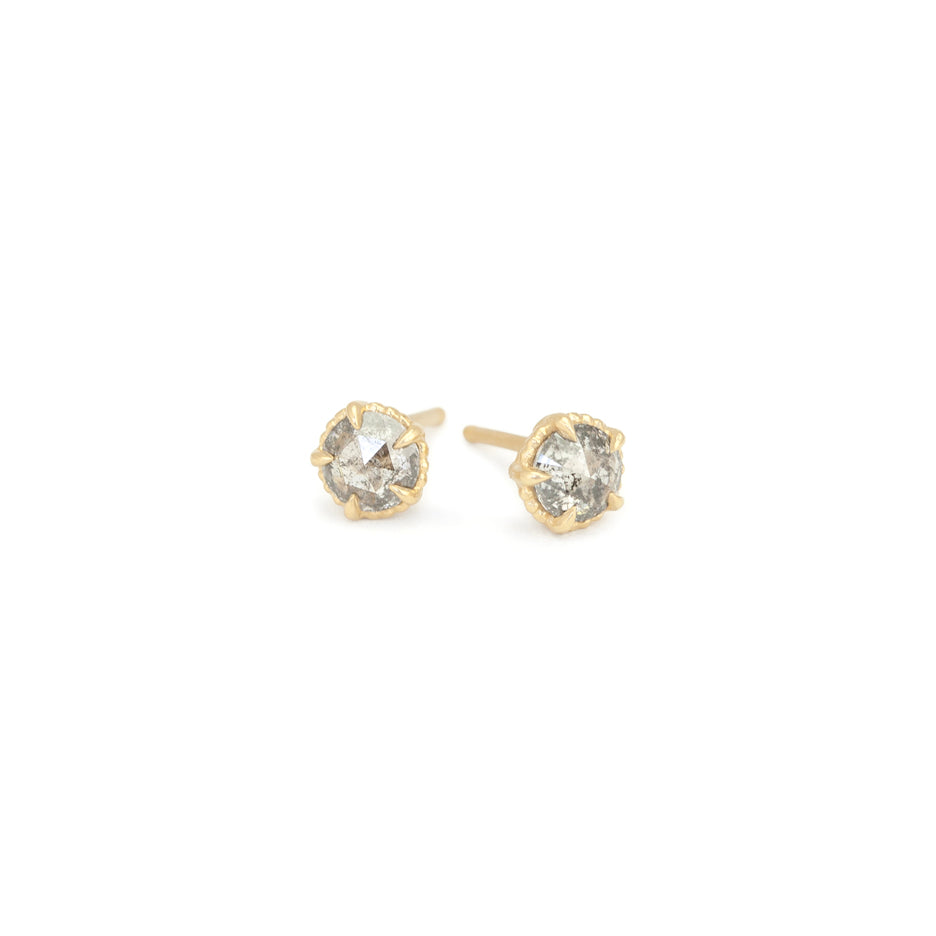 Salt and Pepper Diamond Earrings in Yellow Gold with Detailing Front View