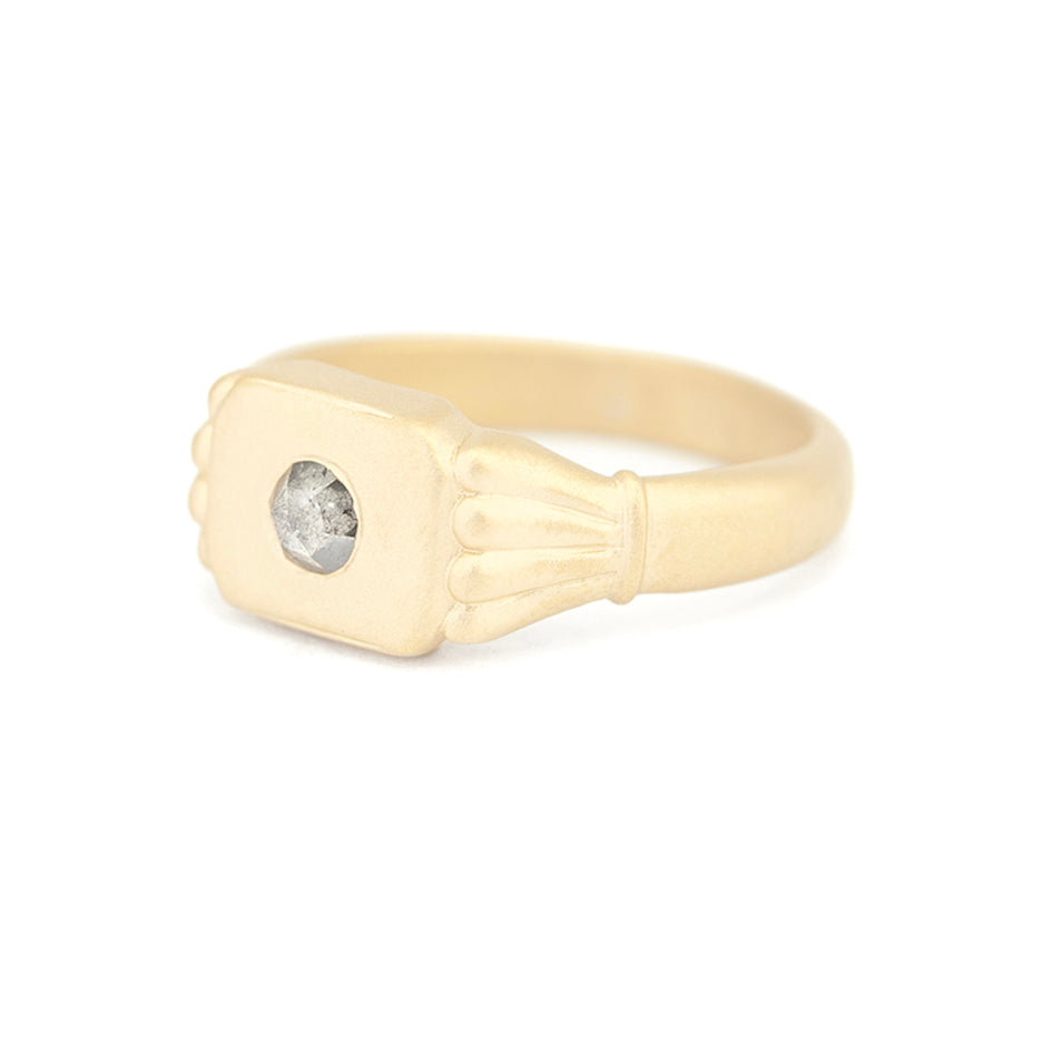 Salt and Pepper Diamond Ring in Yellow Gold with Detailing Front View