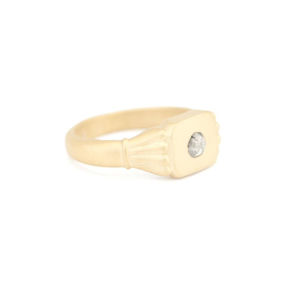 Salt and Pepper Diamond Ring in Yellow Gold with Detailing Front View