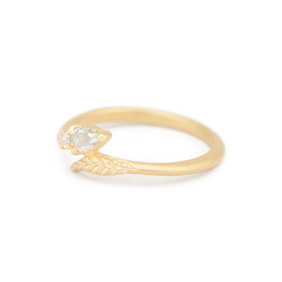 Rose Cut Diamond Ring in Yellow Gold with Botanical Detailing Side View