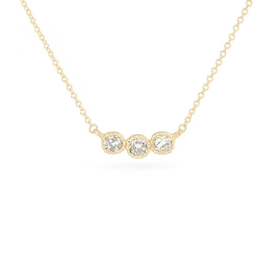 Diamond 3-Stone Necklace in Yellow Gold Front View