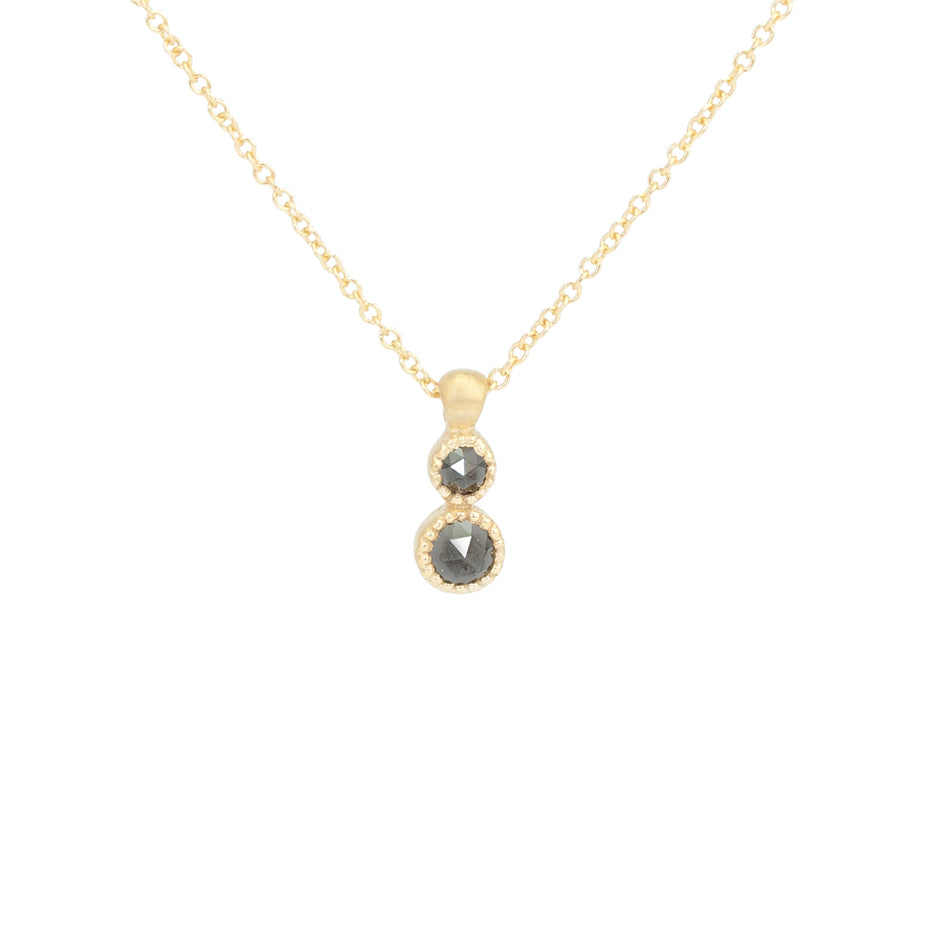 Black Diamond Drop Necklace in Yellow Gold with Detailing Front View