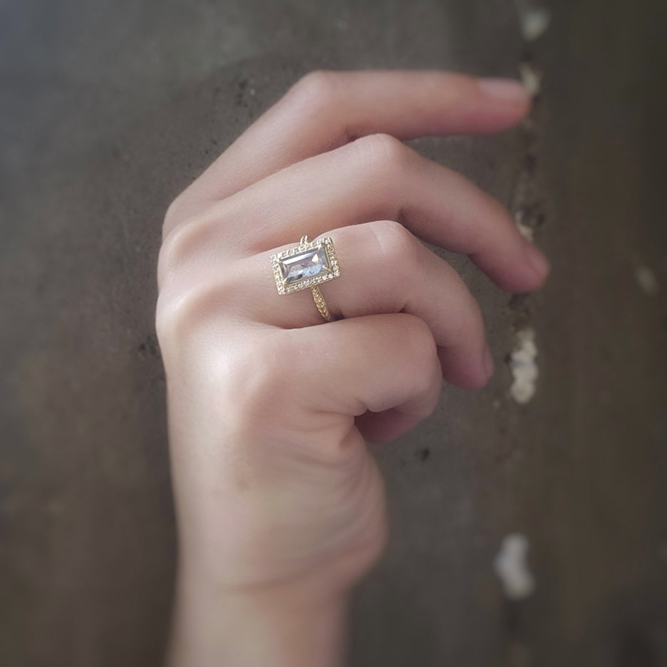 Rectangular halo diamond ring Clearance