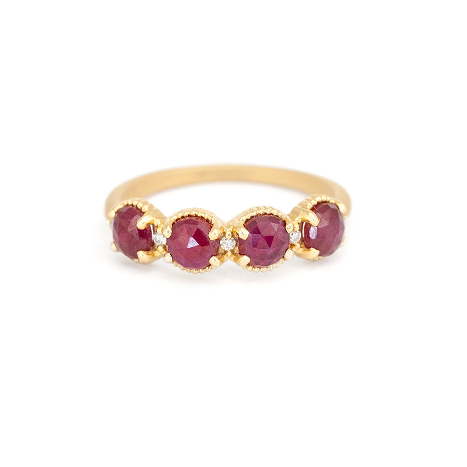 Ruby Textured Band in Yellow Gold with Rose Cut Gemstone Front View