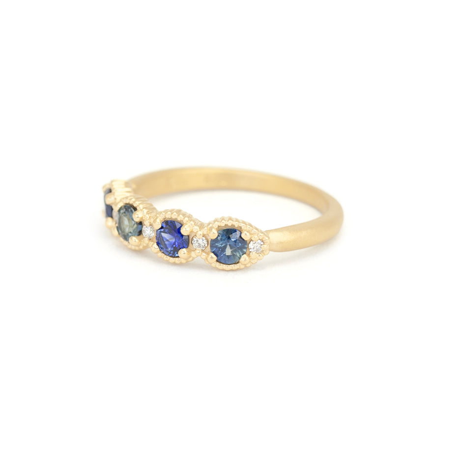 Colored Sapphire Band in Yellow Gold with Detailing Side View