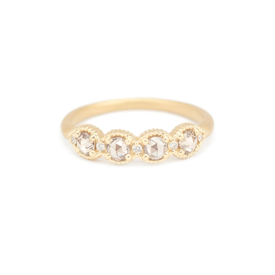 Champagne Rose Cut Diamond Band in Yellow Gold with Detailing Front View