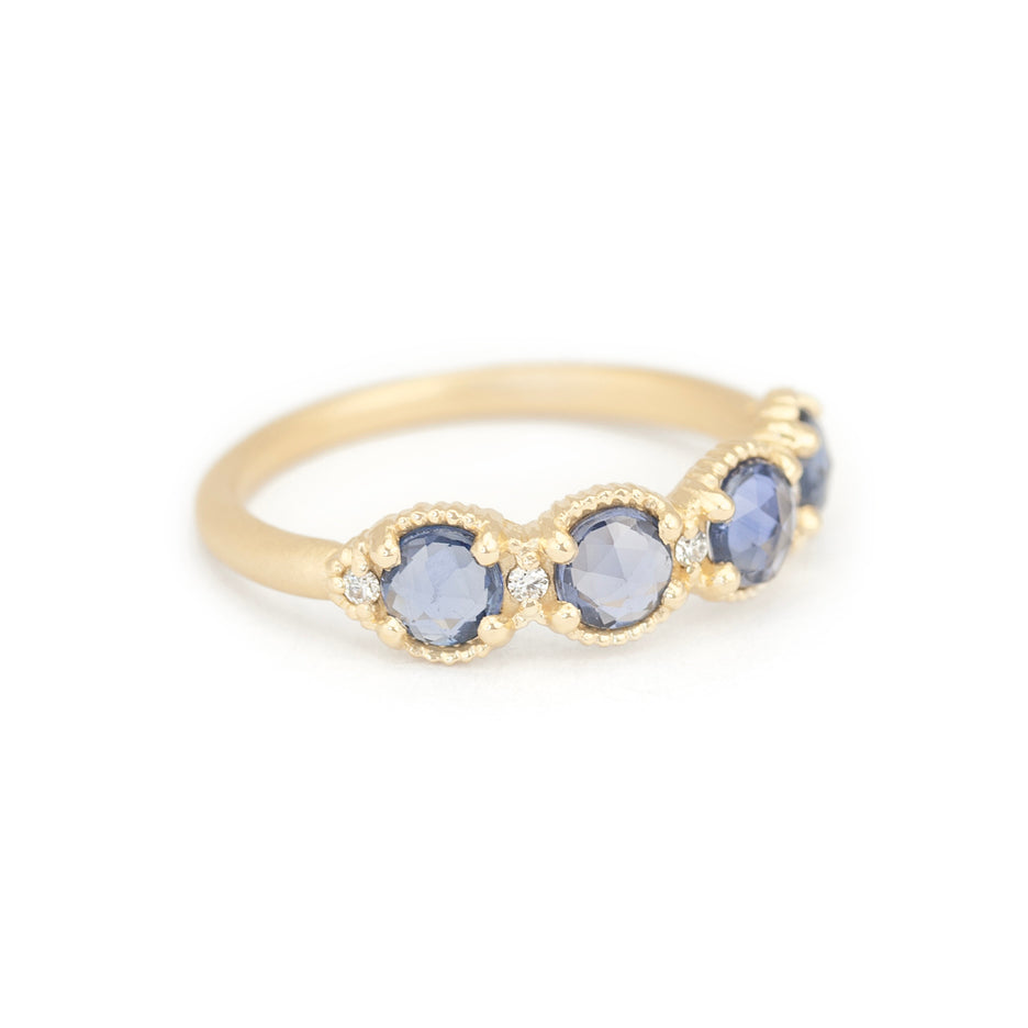 Colored Sapphire Band in Yellow Gold with Detailing Front View