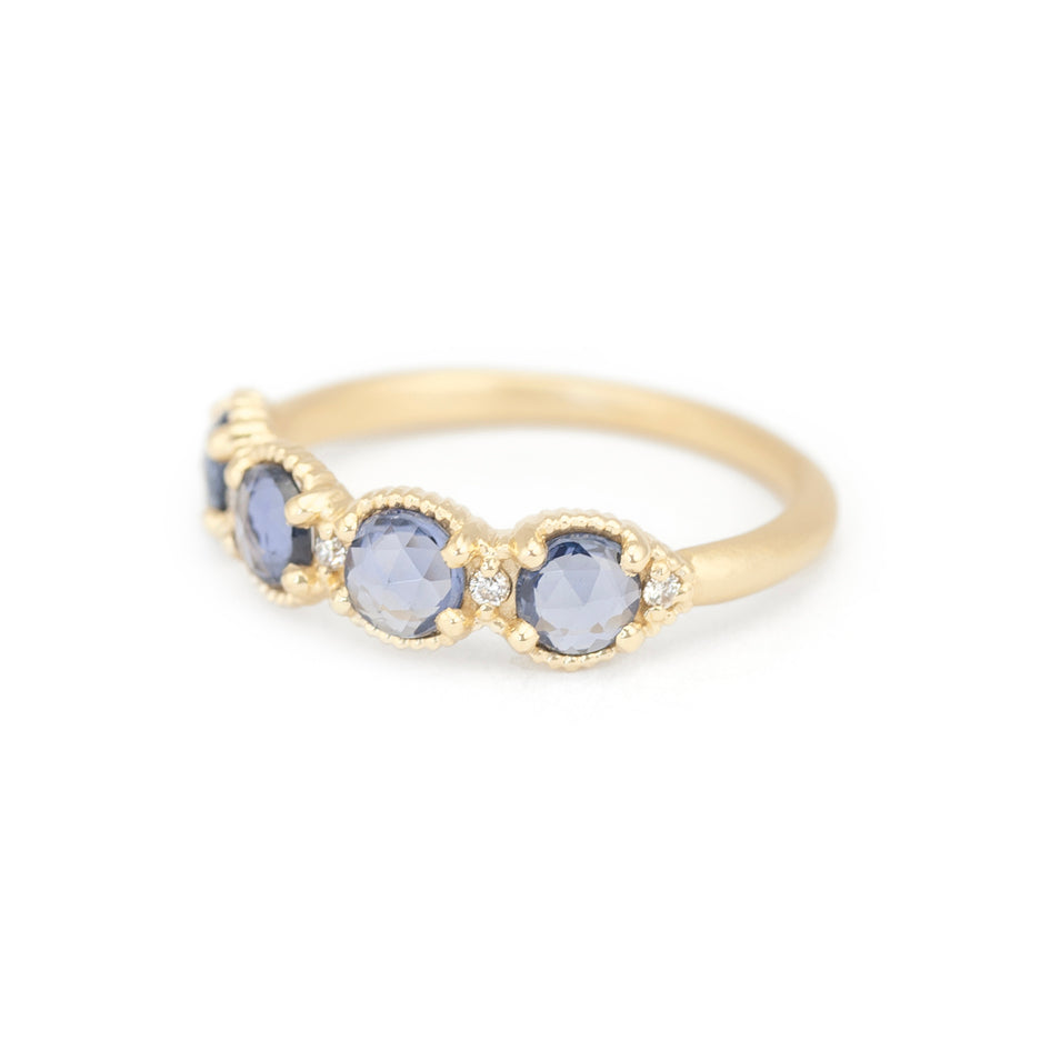 Colored Sapphire Band in Yellow Gold with Detailing Side View