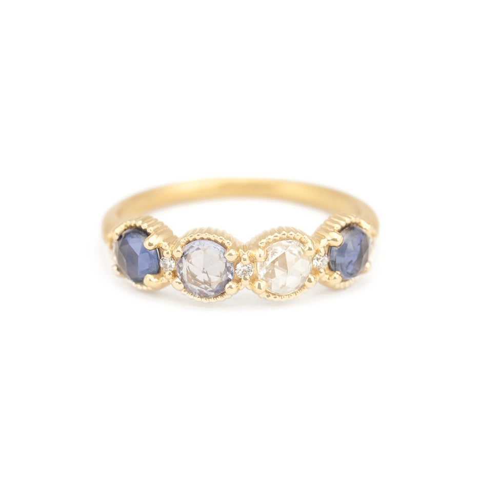 Blue Sapphire Band in Yellow Gold with Detailing Front View