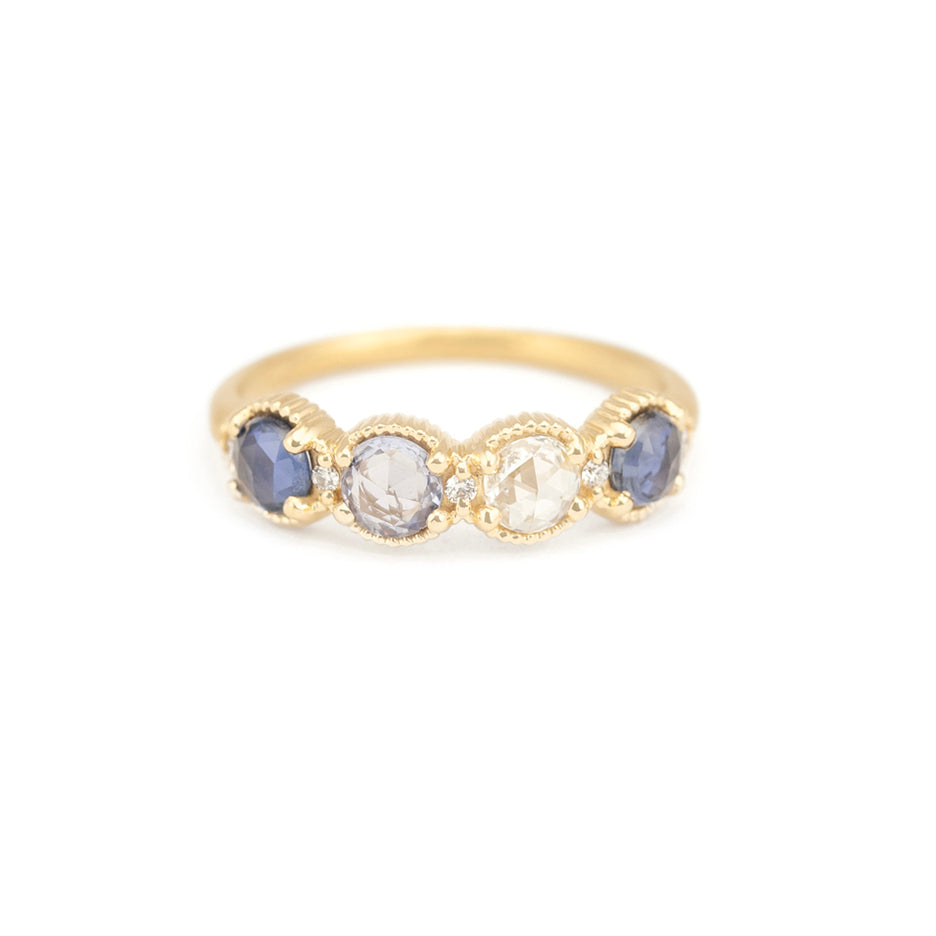 Blue Sapphire Band in Yellow Gold with Detailing Front View