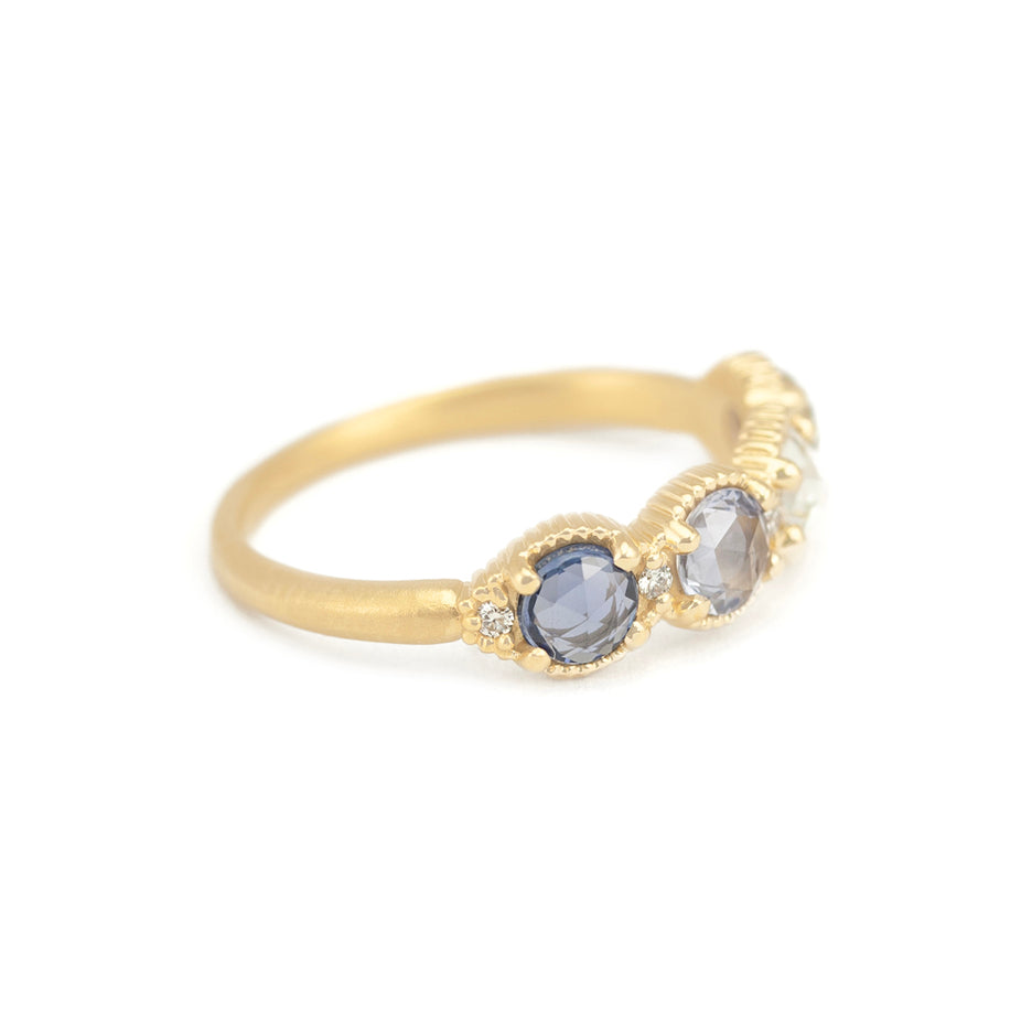 Blue Sapphire Band in Yellow Gold with Detailing Side View