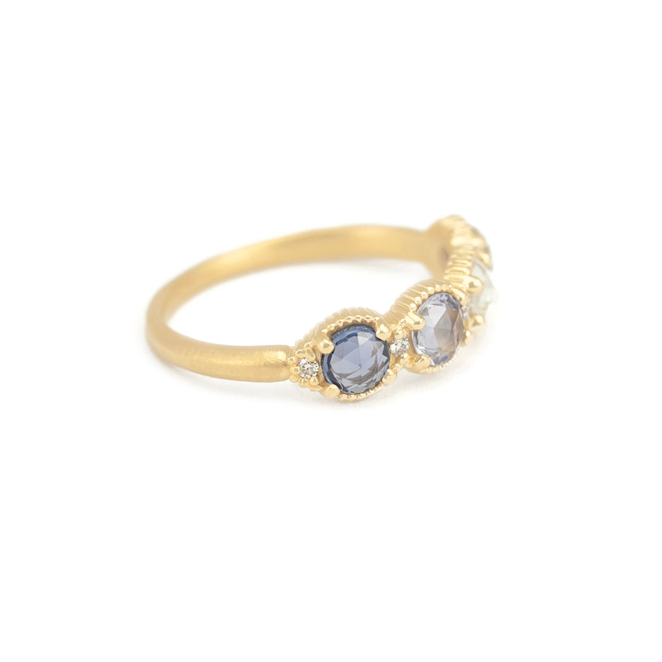 Blue Sapphire Band in Yellow Gold with Detailing Side View