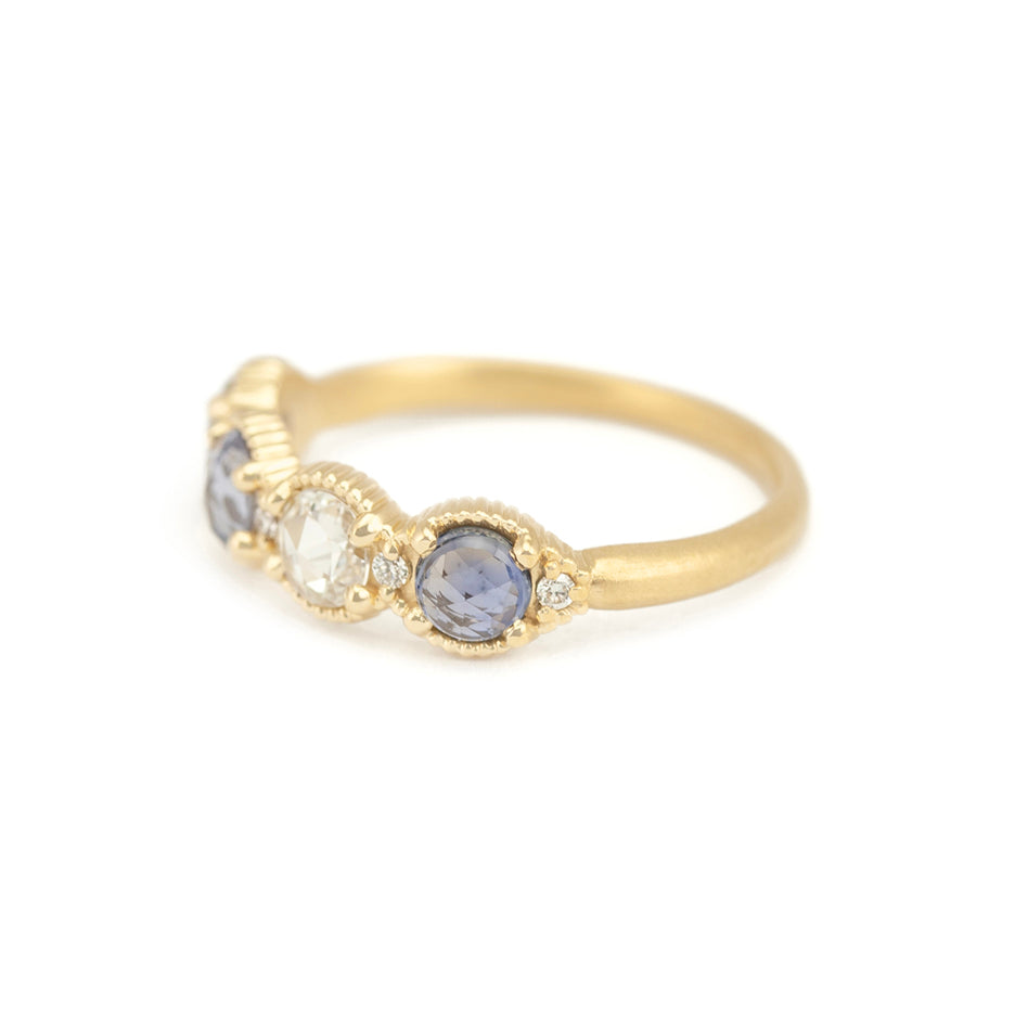 Blue Sapphire Band in Yellow Gold with Detailing Front View