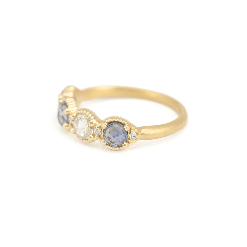 Blue Sapphire Band in Yellow Gold with Detailing Front View