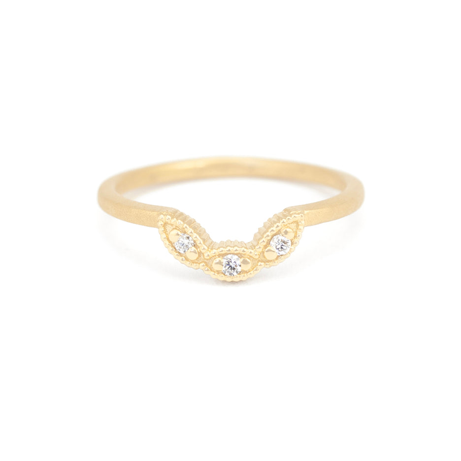 Diamond Wedding Guard in Yellow Gold with Detailing Front View