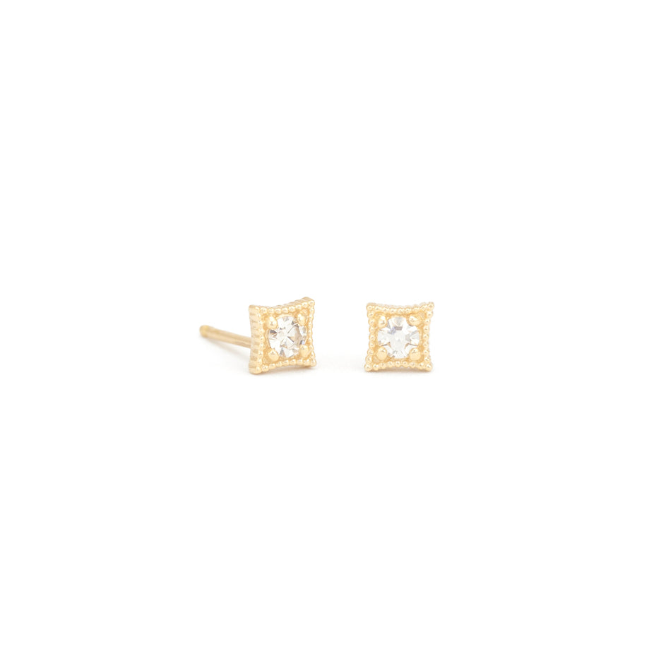 Diamond Stud Earrings in Yellow Gold with Detailing Front View