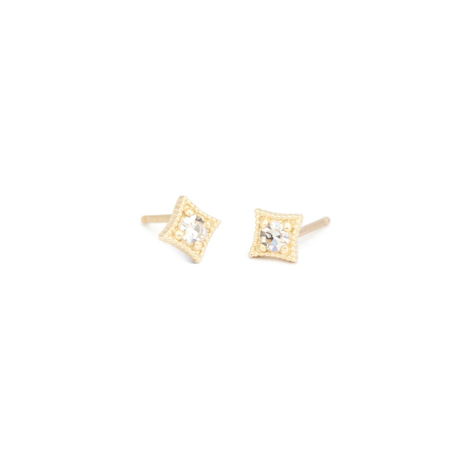 Diamond Stud Earrings in Yellow Gold with Detailing Front View