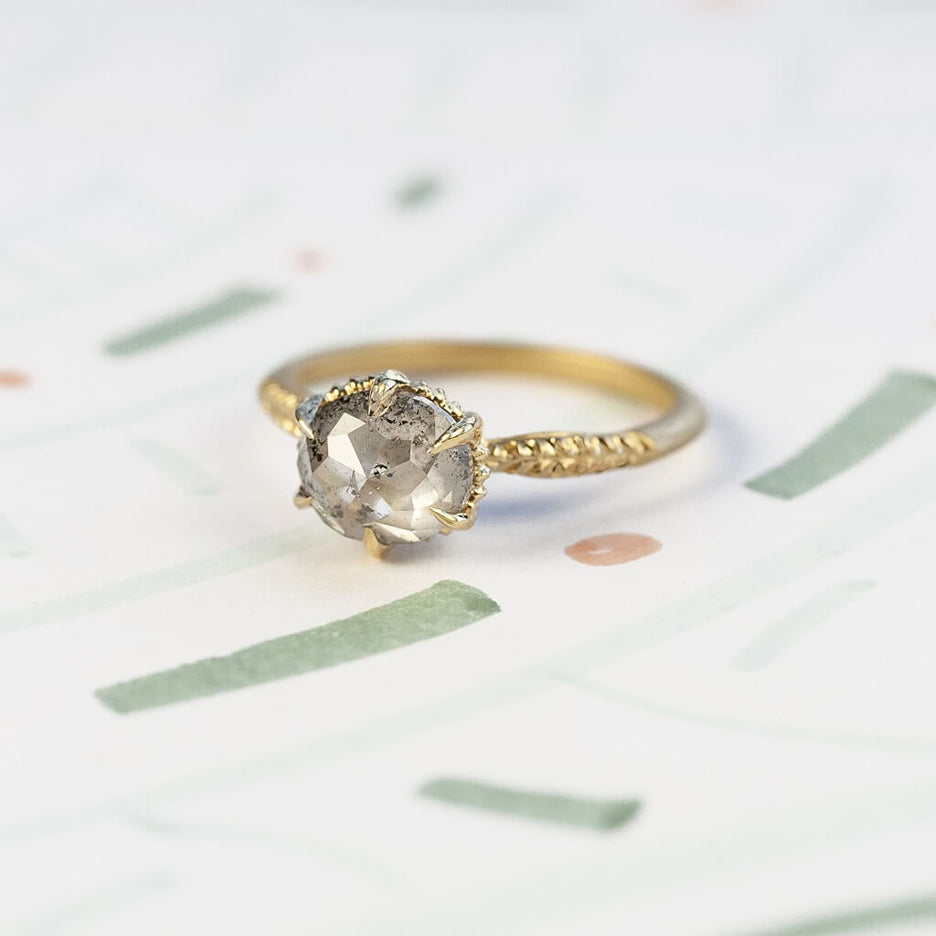 Evergreen Solitaire Ring (MT6042) - 1.77ct Oval Salt &amp; Pepper Rose Cut Diamond