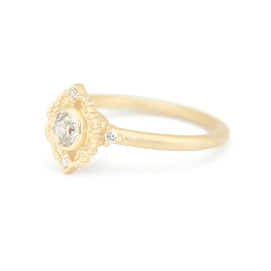 Antique Diamond Ring in Yellow Gold with Detailing Front View
